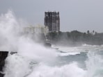 Waves crash against the shore as Hurricane Beryl moves south of the island, in Santo Domingo, Dominican Republic
