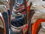 Hathras: Bodies of victims of the Hathras stampede lie in a bus, at Sikandra Rao in Hathras, Tuesday, July 2, 2024. Hathras: Bodies of victims of the Hathras stampede lie in a bus, at Sikandra Rao in Hathras, Tuesday, July 2, 2024.