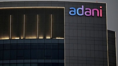 The logo of the Adani Group is seen on the facade of one of its buildings on the outskirts of Ahmedabad, India. (Reuters)