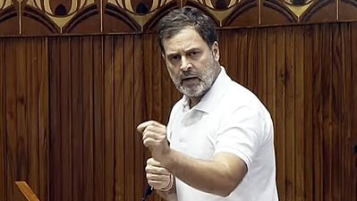 Leader of Opposition in the Lok Sabha Rahul Gandhi speaks in the House during the ongoing Parliament session in New Delhi on Monday. (ANI) Leader of Opposition in the Lok Sabha Rahul Gandhi speaks in the House during the ongoing Parliament session in New Delhi on Monday. (ANI)
