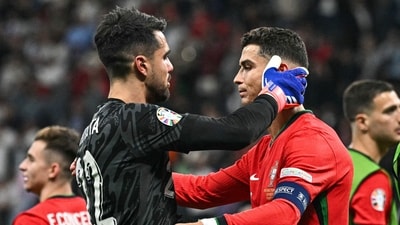 Ronaldo in particular will come under the spotlight as he wasted several opportunities to go with a penalty miss in extra-time that left him in a flood of tears and needing to be consoled by team mates. (AFP) Ronaldo in particular will come under the spotlight as he wasted several opportunities to go with a penalty miss in extra-time that left him in a flood of tears and needing to be consoled by team mates. (AFP)