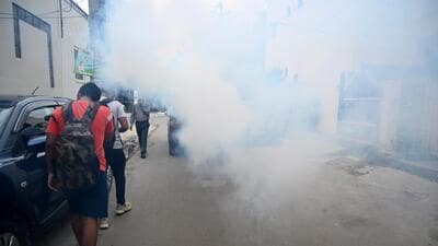 Health workers carry out fogging in Sector 12, Noida, on Tuesday. (Sunil Ghosh/HT Photo) Health workers carry out fogging in Sector 12, Noida, on Tuesday. (Sunil Ghosh/HT Photo)