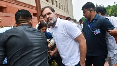 Opposition leader Rahul Gandhi, center, arrives at the parliament in New Delhi. (AP) Opposition leader Rahul Gandhi, center, arrives at the parliament in New Delhi. (AP)