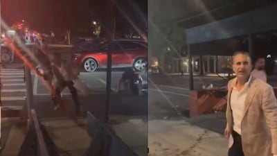 Jonathan Kaye was filmed punching a woman in the face in New York. (X/@BigYash_609) Jonathan Kaye was filmed punching a woman in the face in New York. (X/@BigYash_609)