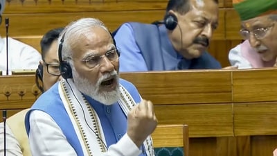 Prime Minister Narendra Modi replies to the Motion of Thanks on the President's Address in the Lok Sabha. (PTI) Prime Minister Narendra Modi replies to the Motion of Thanks on the President's Address in the Lok Sabha. (PTI)