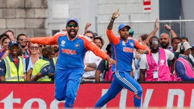 India's Rohit Sharma (C) and Suryakumar Yadav celebrating a wicket during the T20 World Cup final. (ANI) India's Rohit Sharma (C) and Suryakumar Yadav celebrating a wicket during the T20 World Cup final. (ANI)