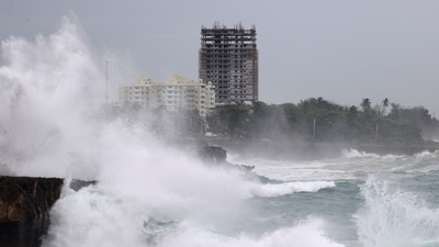 Waves crash against the shore as Hurricane Beryl moves south of the island, in Santo Domingo, Dominican Republic (REUTERS)
