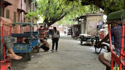 Scores of rickshaws are parked on both sides of the lane. (HT Photo) Scores of rickshaws are parked on both sides of the lane. (HT Photo)