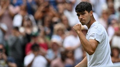 Spain's Carlos Alcaraz celebrates winning against Estonia's Mark Lajal (AFP) Spain's Carlos Alcaraz celebrates winning against Estonia's Mark Lajal (AFP)