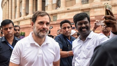Lok Sabha LoP and Congress leader Rahul Gandhi at Parliament House during the ongoing Lok Sabha session, in New Delhi on Tuesday. (ANI) Lok Sabha LoP and Congress leader Rahul Gandhi at Parliament House during the ongoing Lok Sabha session, in New Delhi on Tuesday. (ANI)