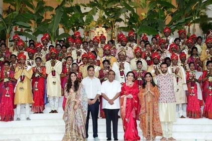 The image (L-R) shows Shloka Mehta, Akash Ambani, Mukesh Ambani, Nita Ambani, Isha Ambani, and Anand Piramal. (special arrangement) The image (L-R) shows Shloka Mehta, Akash Ambani, Mukesh Ambani, Nita Ambani, Isha Ambani, and Anand Piramal. (special arrangement)