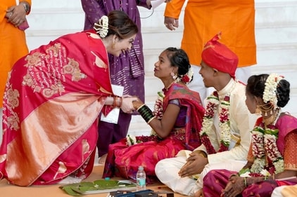 Nita Ambani with a bride. (special arrangement) Nita Ambani with a bride. (special arrangement)