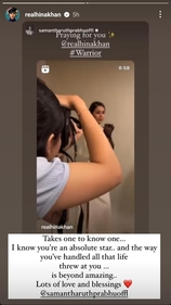 Hina Khan responded to Samantha Ruth Prabhu's message via Instagram Stories.
