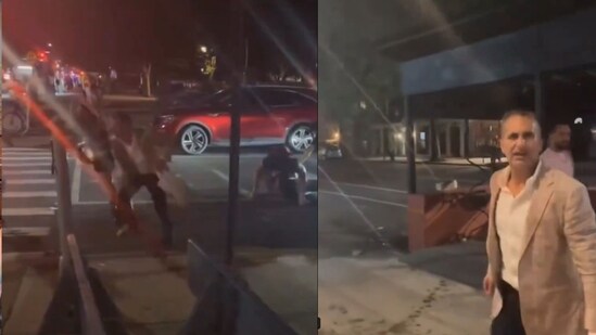 Jonathan Kaye was filmed punching a woman in the face in New York. (X/@BigYash_609)