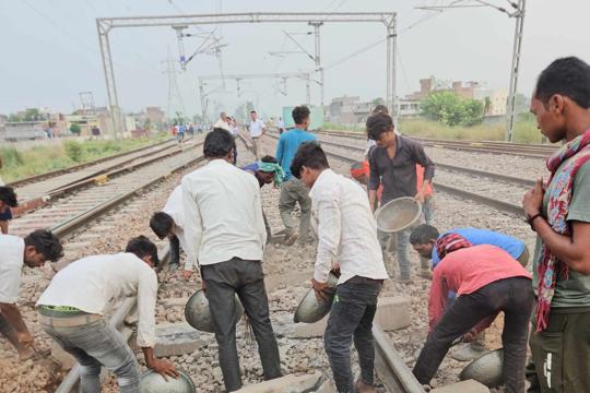 Efforts underway to restore rail traffic at Taraori station on Tuesday. (HT Photo)