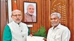 Jharkhand CM Champai Soren tenders resignation to governor CP Radhakrishnan at Raj Bhavan in Ranchi on Wednesday. (ANI)
