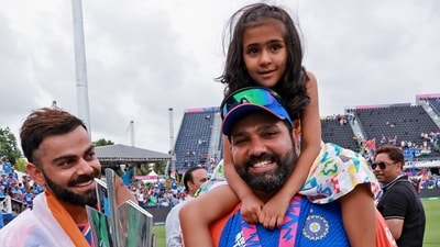 India's Captain Rohit Sharma with his daughter Samaira and Virat Kohli after Team India wins the ICC Mens T20 World Cup 2024 final match against South Africa (ANI) India's Captain Rohit Sharma with his daughter Samaira and Virat Kohli after Team India wins the ICC Mens T20 World Cup 2024 final match against South Africa (ANI)