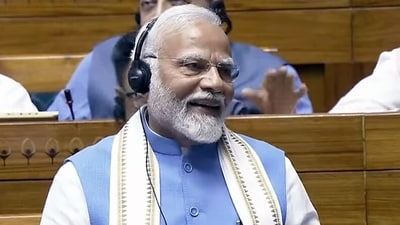 Prime Minister Narendra Modi speaks in the Lok Sabha during the ongoing Parliament session, in New Delhi. (Sansad TV) Prime Minister Narendra Modi speaks in the Lok Sabha during the ongoing Parliament session, in New Delhi. (Sansad TV)