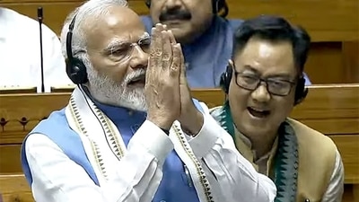 Prime Minister Narendra Modi in the Lok Sabha during Parliament session, in New Delhi on Tuesday. (ANI Photo/Sansad TV) Prime Minister Narendra Modi in the Lok Sabha during Parliament session, in New Delhi on Tuesday. (ANI Photo/Sansad TV)