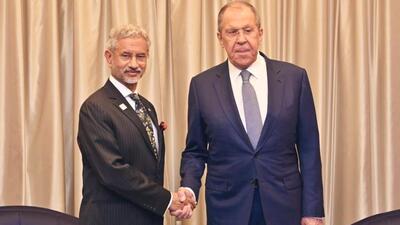 External affairs minister S Jaishankar with Russian foreign minister Sergey Lavrov on the margins of the Shanghai Cooperation Organisation Summit in Astana, Kazakhstan. (PTI Photo)