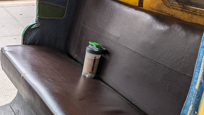The forgotten protein shake bottle in an auto in Bengaluru. (X) The forgotten protein shake bottle in an auto in Bengaluru. (X)