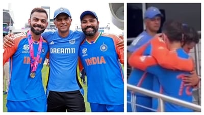 Rahul Dravid celebrated India's T20 World Cup win with Rohit Sharma and Virat Kohli in the viral video (ANI-X) Rahul Dravid celebrated India's T20 World Cup win with Rohit Sharma and Virat Kohli in the viral video (ANI-X)