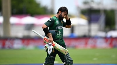 Pakistan's wicketkeeper Mohammad Rizwan walks out after being dismissed during the ICC men's Twenty20 World Cup 2024 match. (AFP) Pakistan's wicketkeeper Mohammad Rizwan walks out after being dismissed during the ICC men's Twenty20 World Cup 2024 match. (AFP)