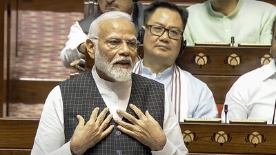Prime Minister Narendra Modi replies to the Motion of Thanks on the President's Address in the Rajya Sabha during the ongoing Parliament session in New Delhi, on July 3. (PTI) Prime Minister Narendra Modi replies to the Motion of Thanks on the President's Address in the Rajya Sabha during the ongoing Parliament session in New Delhi, on July 3. (PTI)