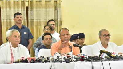 Uttar Pradesh chief minister Yogi Adityanath at a press conference in Hathras on Wednesday. (Sakib Ali/Hindustan Times) Uttar Pradesh chief minister Yogi Adityanath at a press conference in Hathras on Wednesday. (Sakib Ali/Hindustan Times)