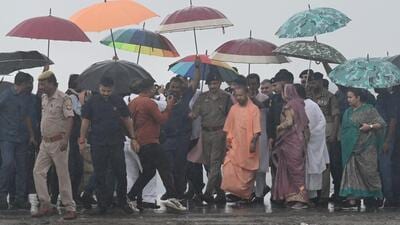Uttar Pradesh chief minister Yogi Adityanath inspects the site of a stampede in which 121 people were killed during a religious event in Hathras on Wednesday (HT Photo/Sunil Ghosh) Uttar Pradesh chief minister Yogi Adityanath inspects the site of a stampede in which 121 people were killed during a religious event in Hathras on Wednesday (HT Photo/Sunil Ghosh)