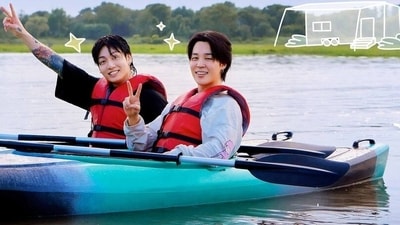 BTS members Jungkook and Jimin pose for new travel variety show poster. BTS members Jungkook and Jimin pose for new travel variety show poster.