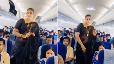 The woman was seen dancing on an IndiGo flight. (Instagram/@salma.sheik.9216) The woman was seen dancing on an IndiGo flight. (Instagram/@salma.sheik.9216)