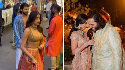 Janhvi Kapoor, Shikhar Pahariya arrived at Antilia for Anant Ambani-Radhika Merchant's Mameru. Janhvi Kapoor, Shikhar Pahariya arrived at Antilia for Anant Ambani-Radhika Merchant's Mameru.
