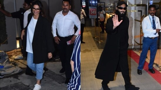Deepika Padukone and Ranveer Singh outside a movie theatre in Mumbai.