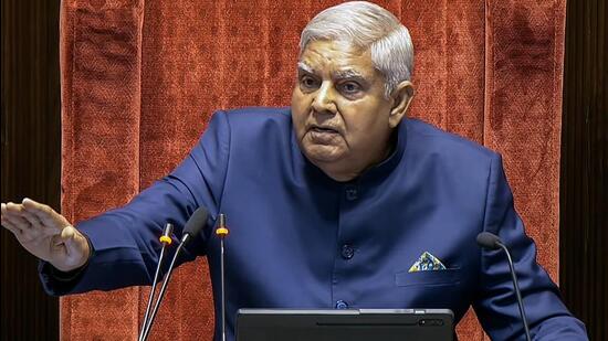 Rajya Sabha chairman Jagdeep Dhankhar during the ongoing session of Parliament in New Delhi on Wednesday (Sansad TV/ANI)