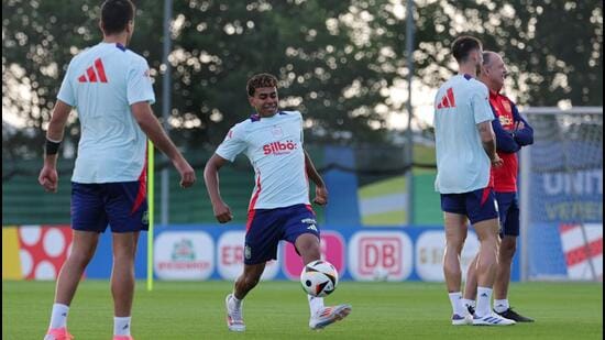 Spain's forward Lamine Yamal attends a training session in Donaueschingen, Germany. (AFP)