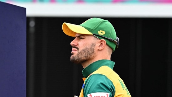 South Africa's captain Aiden Markram waits to accept the second place medal after losing the ICC men's Twenty20 World Cup 2024 final (AFP)
