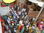 Hathras: Relatives mourn at the residence of three members of their family who died in the recent stampede at the 'satsang' of Baba Narayan Hari. Hathras: Relatives mourn at the residence of three members of their family who died in the recent stampede at the 'satsang' of Baba Narayan Hari.