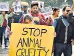 Pune, India - January 12, 2020: Animal activists and residents of Hadapsar stage a protest rally at Ranwal seagull society as a dog was beaten up to death in Pune, India, on Sunday, January 12, 2020. (Photo by Shankar Narayan/HT PHOTO) Pune, India - January 12, 2020: Animal activists and residents of Hadapsar stage a protest rally at Ranwal seagull society as a dog was beaten up to death in Pune, India, on Sunday, January 12, 2020. (Photo by Shankar Narayan/HT PHOTO)