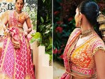 Bride Radhika Merchant in a Manish Malhotra lehenga inscribed with 'Durga-shloka' and her mom's jewellery at her camera. Bride Radhika Merchant in a Manish Malhotra lehenga inscribed with 'Durga-shloka' and her mom's jewellery at her camera.