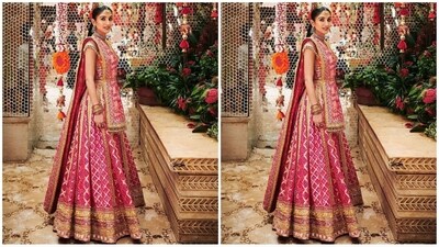 Her breathtaking custom-made Bandhani attire, from the sleeves of ace fashion designer Manish Malhotra, showcases the perfect blend of tradition and modernity, making it a true work of art. (Instagram) Her breathtaking custom-made Bandhani attire, from the sleeves of ace fashion designer Manish Malhotra, showcases the perfect blend of tradition and modernity, making it a true work of art. (Instagram)