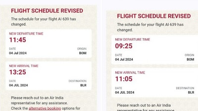 Snapshot of the flight rescheduling by Air India. (X/@thekaipullai) Snapshot of the flight rescheduling by Air India. (X/@thekaipullai)
