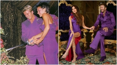 David and Victoria Beckham recreate iconic wedding looks for 25th anniversary celebration. (Instagram) David and Victoria Beckham recreate iconic wedding looks for 25th anniversary celebration. (Instagram)