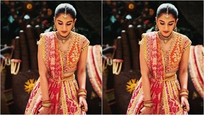 With the help of makeup artist Shereen, Radhika was decked out in pink eyeshadow, mascara-coated lashes, darkened brows, blushed cheeks, a luminous highlighter, and a shade of mauve lipstick. (Instagram) With the help of makeup artist Shereen, Radhika was decked out in pink eyeshadow, mascara-coated lashes, darkened brows, blushed cheeks, a luminous highlighter, and a shade of mauve lipstick. (Instagram)