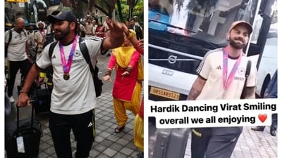 Rohit Sharma danced at the team hotel while Virat Kohli could not stop giggling watching Hardik Pandya doing bhangra Rohit Sharma danced at the team hotel while Virat Kohli could not stop giggling watching Hardik Pandya doing bhangra