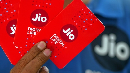 Mobile sim card packets for Jio Platforms Ltd., a unit of Reliance Industries Ltd., in Mumbai, India, on Saturday, April 20, 2024. (Bloomberg)