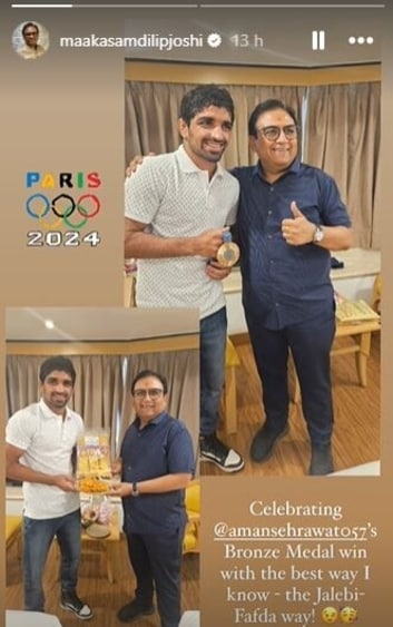 Dilip Joshi too posted pictures of his meeting with Aman Sehrawat on Instagram