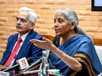 Union Finance Minister Nirmala Sitharaman in New Delhi. RBI Governor Shaktikanta Das also seen. Union Finance Minister Nirmala Sitharaman in New Delhi. RBI Governor Shaktikanta Das also seen.