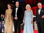 Britain's Kate, the Duchess of Cambridge, Prince William, Camilla, the Duchess of Cornwall and Prince Charles, arrive for the World premiere of 'No Time To Die', in London. Britain's Kate, the Duchess of Cambridge, Prince William, Camilla, the Duchess of Cornwall and Prince Charles, arrive for the World premiere of 'No Time To Die', in London.