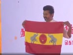 Tamil actor Vijay unveiled the representative flag for his political party Tamizhaga Vetri Kazhagam today Tamil actor Vijay unveiled the representative flag for his political party Tamizhaga Vetri Kazhagam today